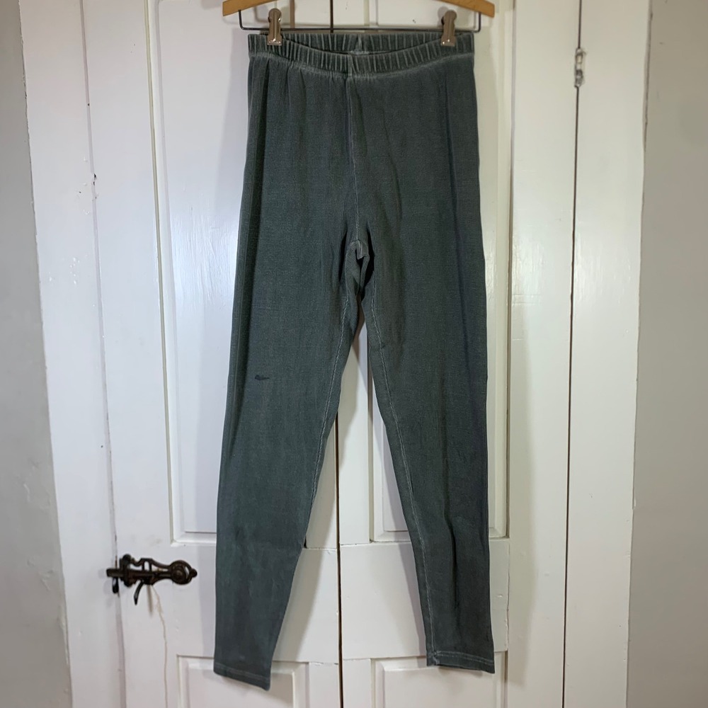 Gramicci Vintage Ribbed Knit Leggings Womens Medium Sage Green Made in USA READ